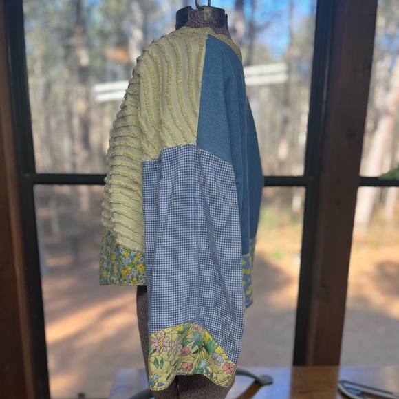 Very unique, handmade, floral, checkered quilted textured button up. - Picture 4 of 12